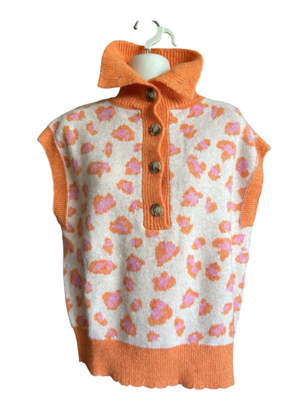 FRNCH NWT Sleeveless Orange & Pink Leopard Knit Sweater Vest